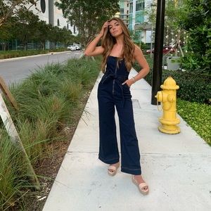 LOVERS + FRIENDS CAROLINE SPAGHETTI STRAP DENIM JUMPSUIT- SIZE S